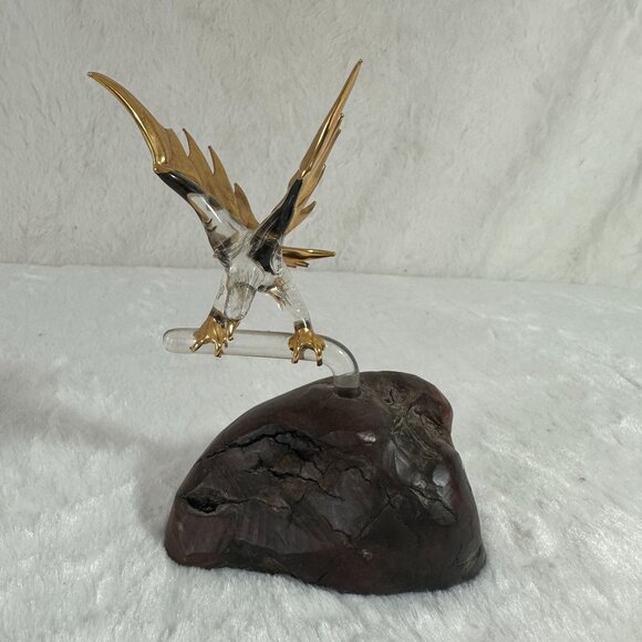 Glass Baron Other - Vintage Glass Baron Bald Eagle Blown Art Statue Burl Wood Base 22 kt Gold tips